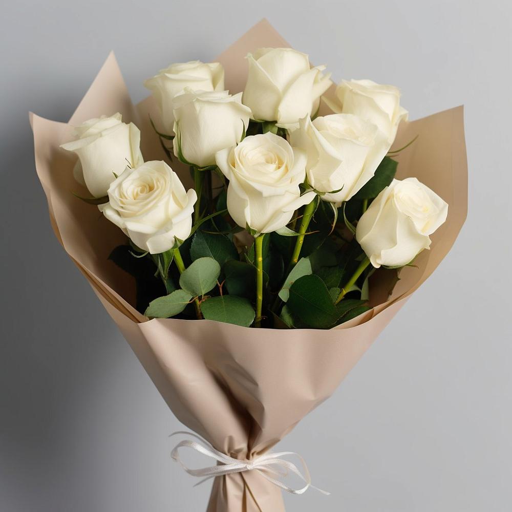 9 Белых роз Эдлесс Лав в Майский Тульская область Букет 9 Белых роз Эдлесс Лав в Майский Тульская область