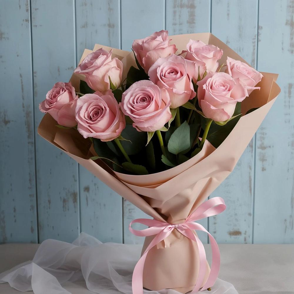 9 розовых роз в Майский Тульская область Букет цветов из: Розы в Майский Тульская область