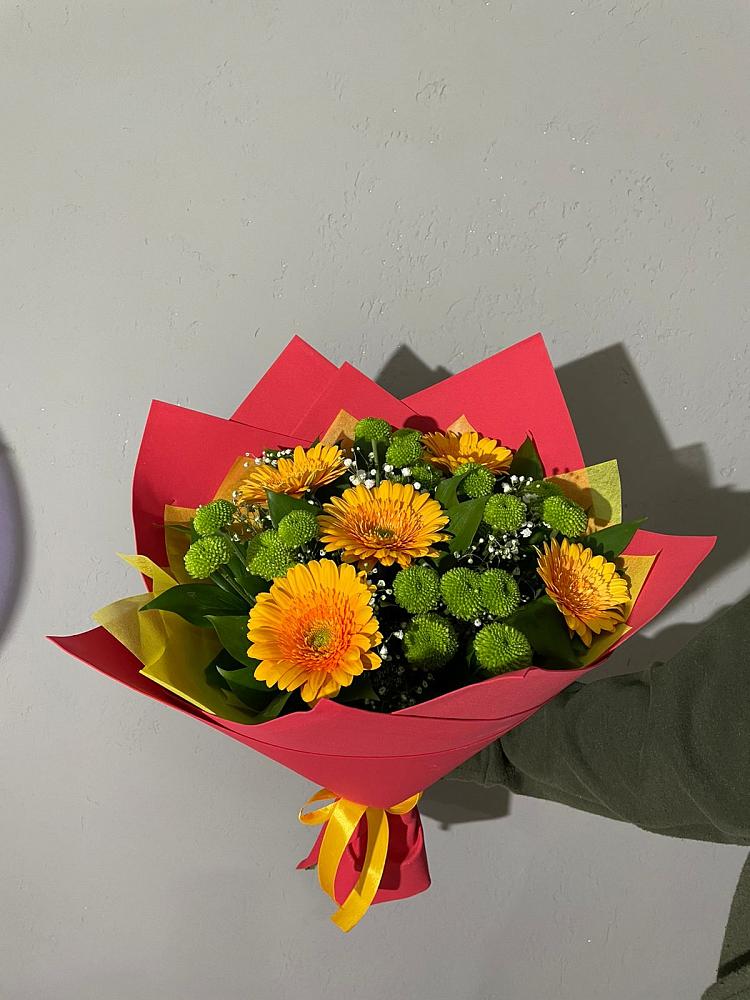 Букет восход солнца в Майский Тульская область Букет цветов из: Герберы и Хризантемы в Майский Тульская область