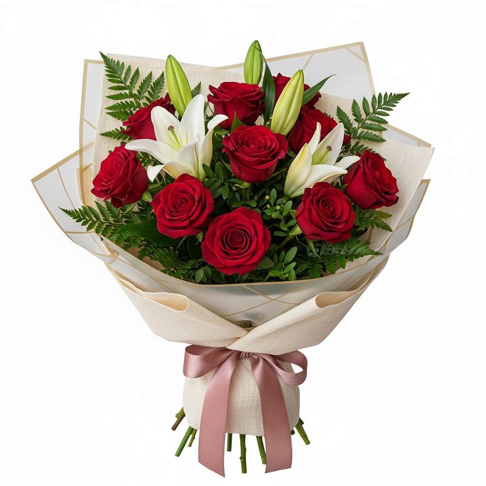 Букет высокая поэзия в Майский Тульская область Букет цветов из: Лилии и Розы в Майский Тульская область