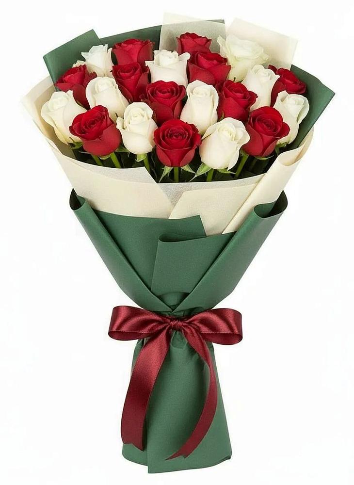 Микс из красных и белых роз в Майский Тульская область Букет Микс из красных и белых роз в Майский Тульская область