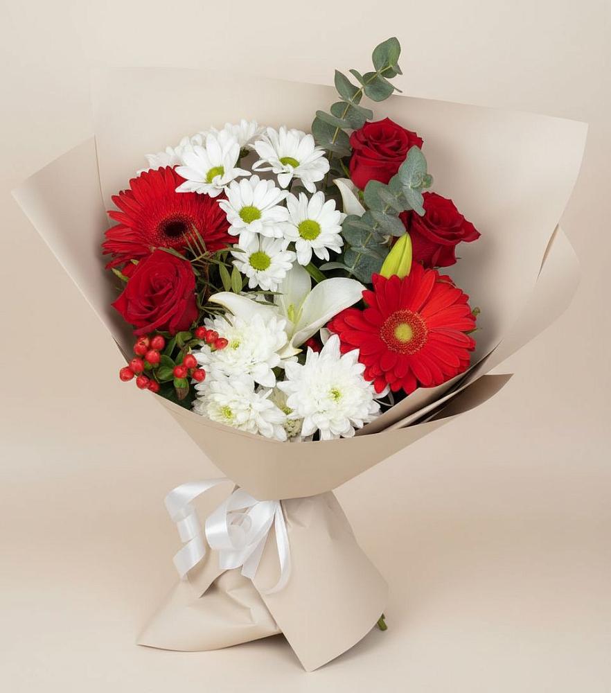 Букет цветов из: Розы, Хризантемы, Герберы и Лилии в Майский Тульская область